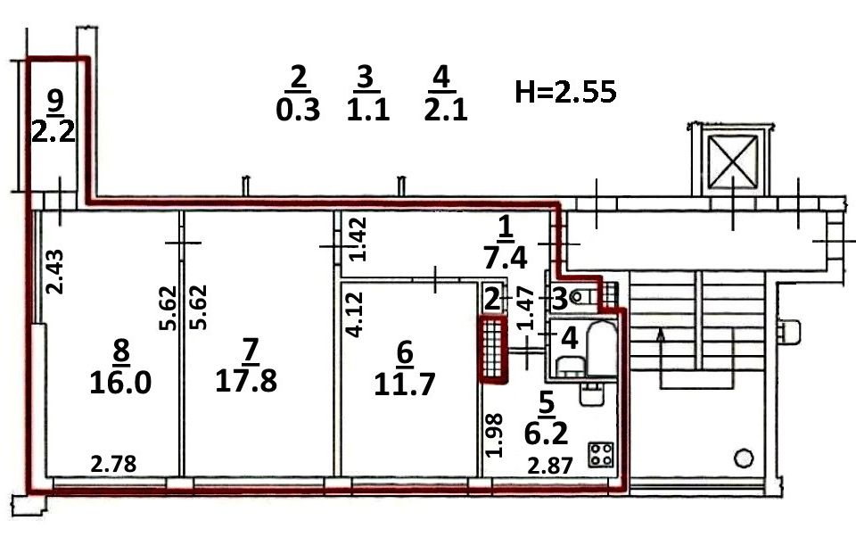 Продаётся 3-комнатная квартира, 62.4 м²