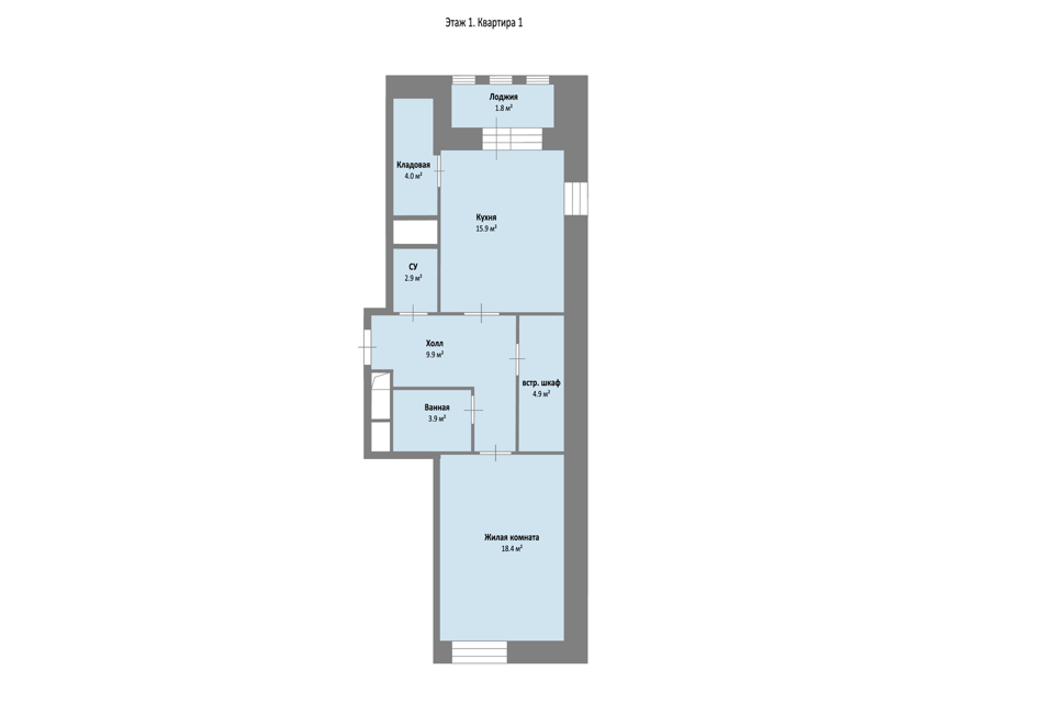 Продаётся 1-комнатная квартира, 59.9 м²