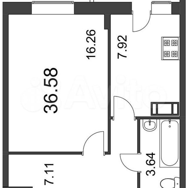 Продаётся 1-комнатная квартира, 34.9 м²