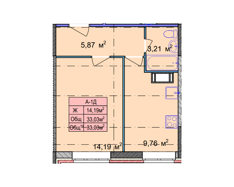Продаётся 1-комнатная квартира, 33.03 м²