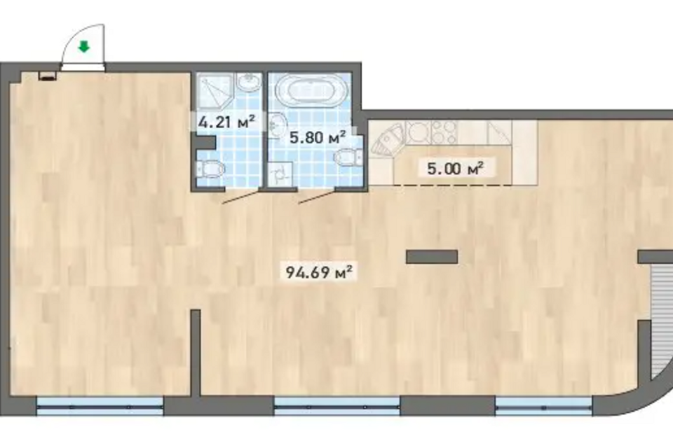 Продаётся 2-комнатная квартира, 109.7 м²