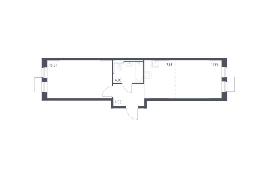 Продаётся 1-комнатная квартира, 44.43 м²