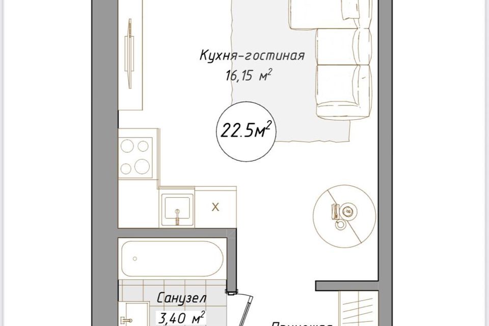 Продаётся студия, 22.5 м²