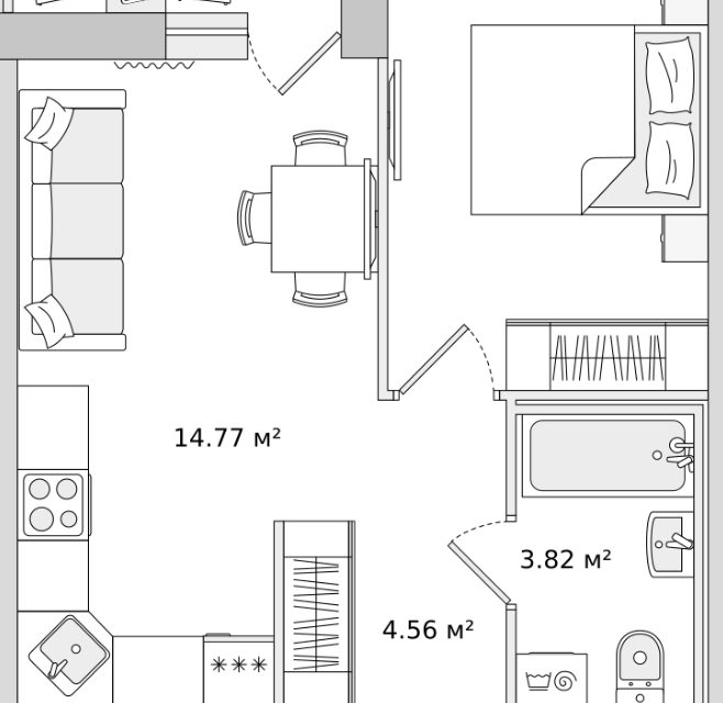 Продаётся 1-комнатная квартира, 34.3 м²