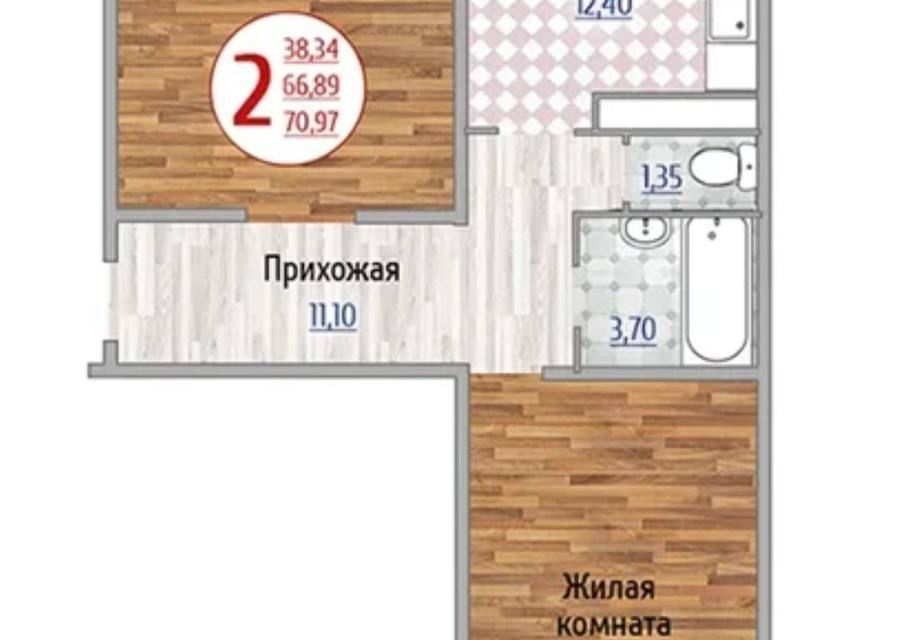 Продаётся 2-комнатная квартира, 66.9 м²
