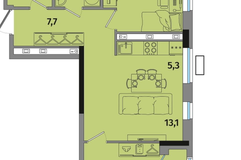 Продаётся 3-комнатная квартира, 56.2 м²