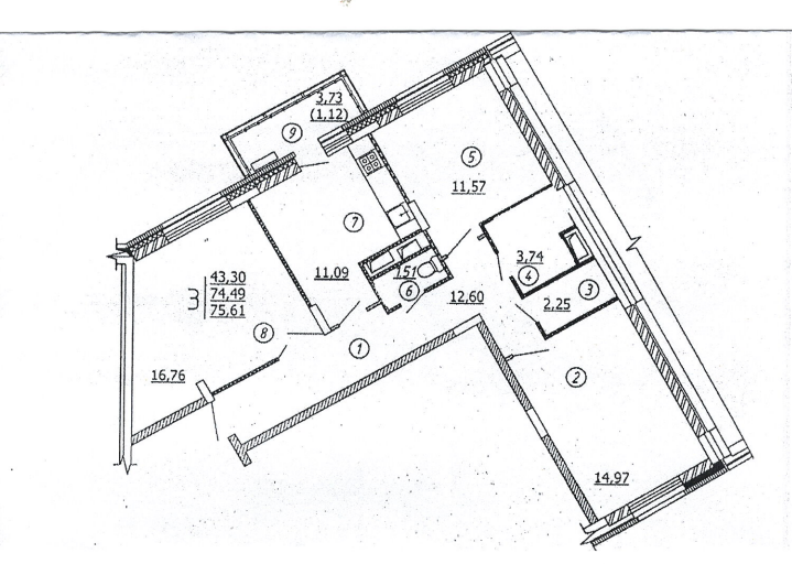 Продаётся 3-комнатная квартира, 74.5 м²