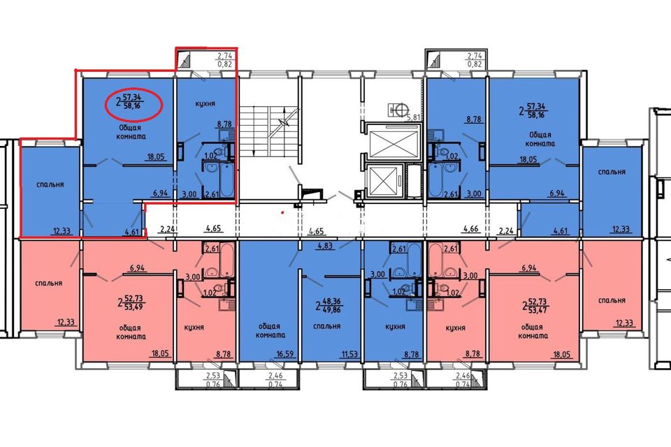 Продаётся 2-комнатная квартира, 57.2 м²