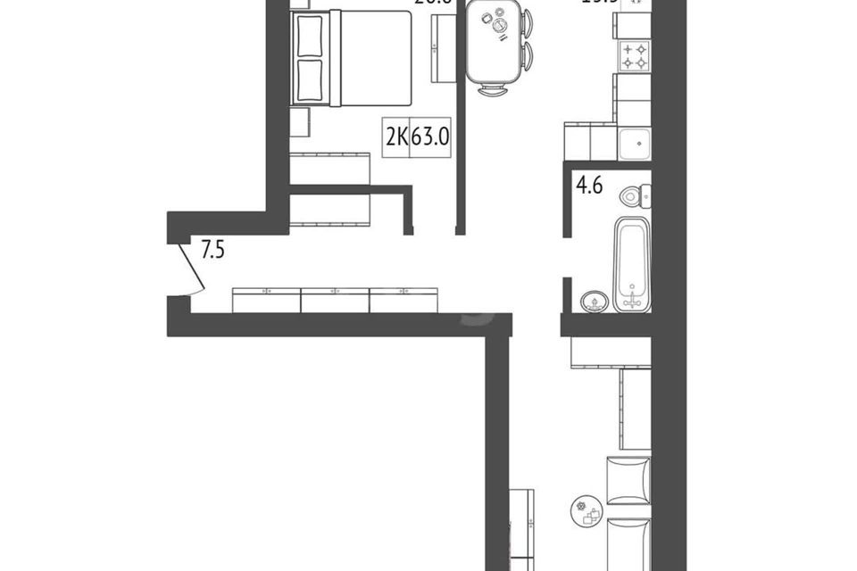 Продаётся 2-комнатная квартира, 62.5 м²