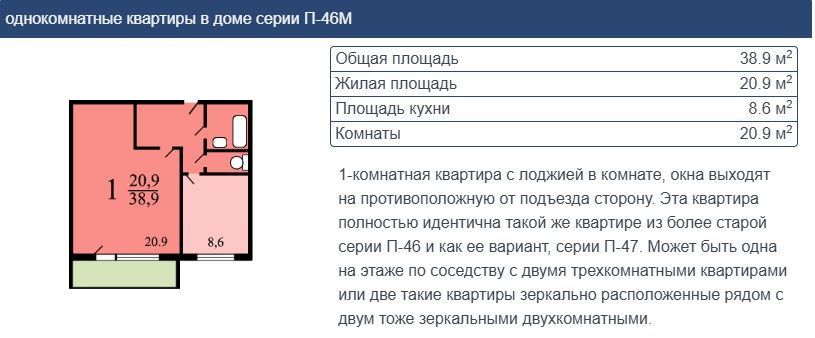 Продаётся 1-комнатная квартира, 40.9 м²