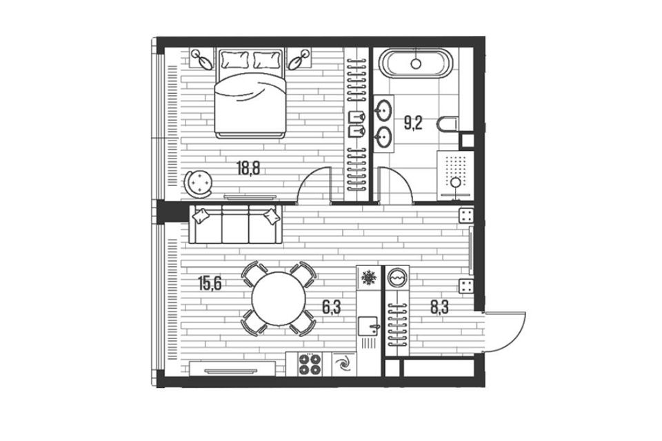 Продаётся 1-комнатная квартира, 58.2 м²