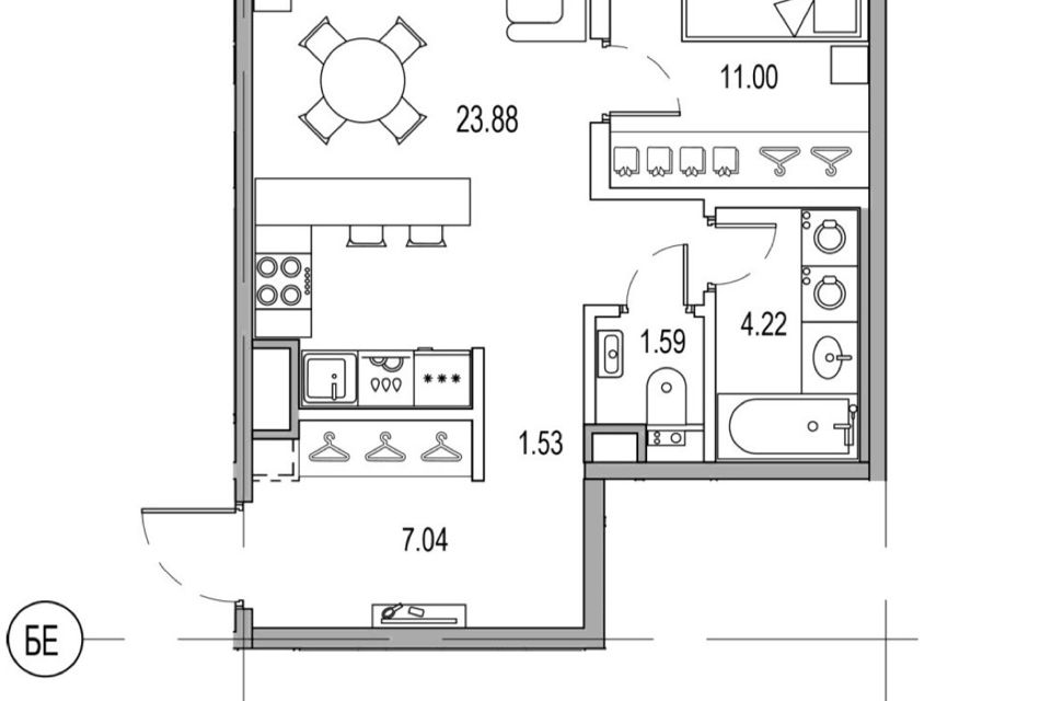 Продаётся 1-комнатная квартира, 49.3 м²