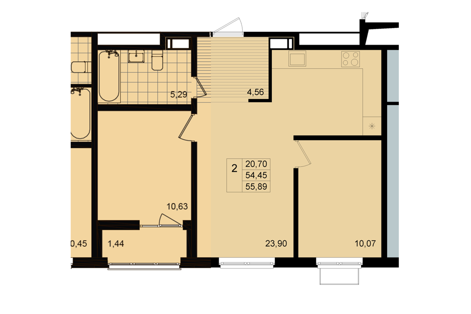 Продаётся 2-комнатная квартира, 54.3 м²