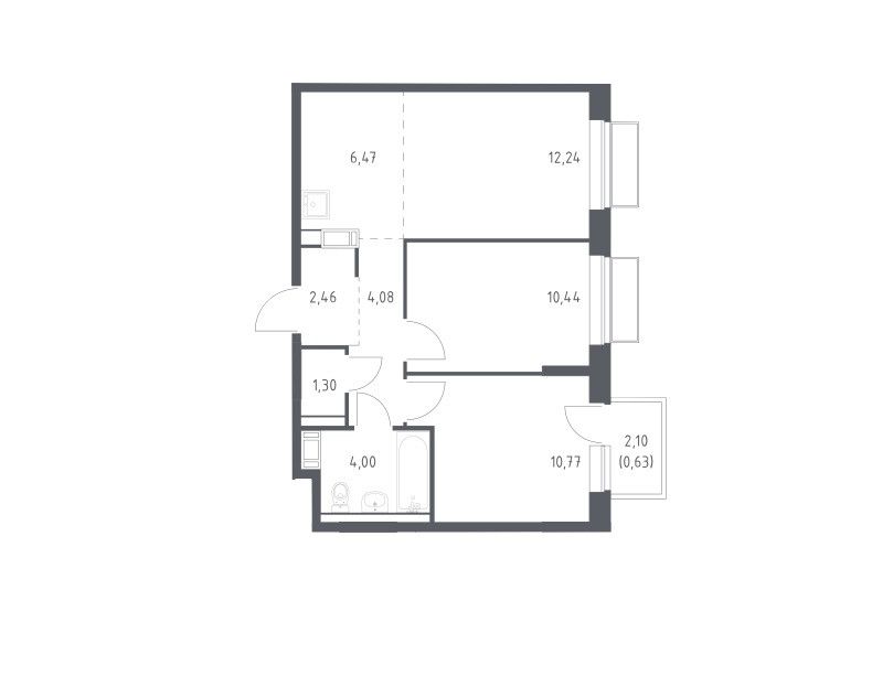 Продаётся 2-комнатная квартира, 52.4 м²