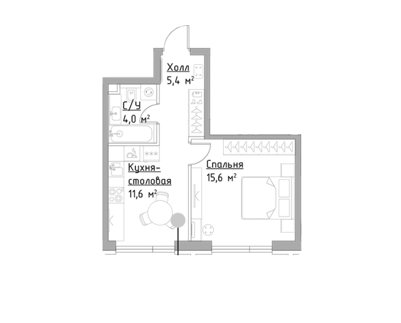 Продаётся 1-комнатная квартира, 36.6 м²