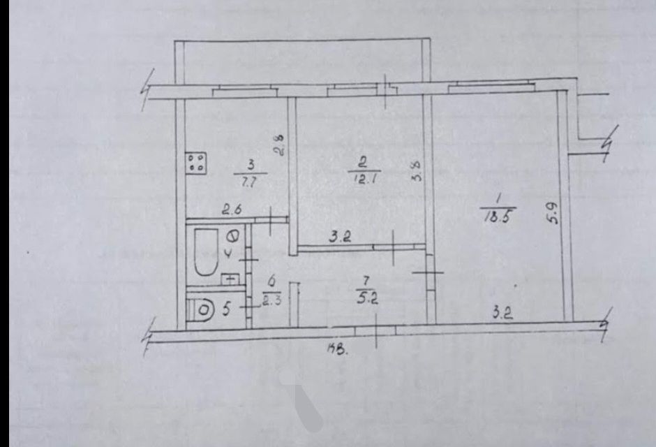 Продаётся 2-комнатная квартира, 49.7 м²