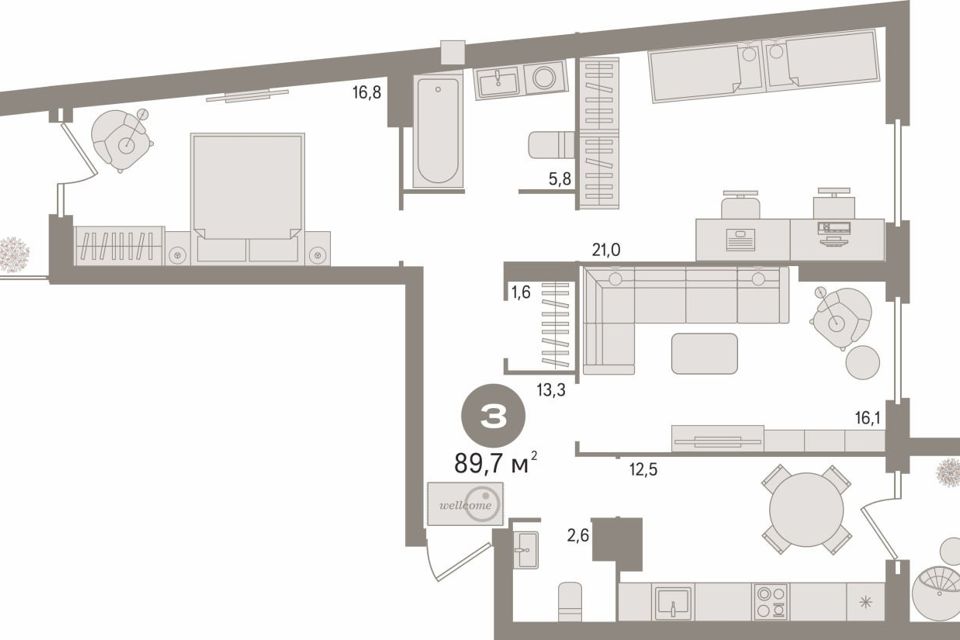 Продаётся 3-комнатная квартира, 89.7 м²