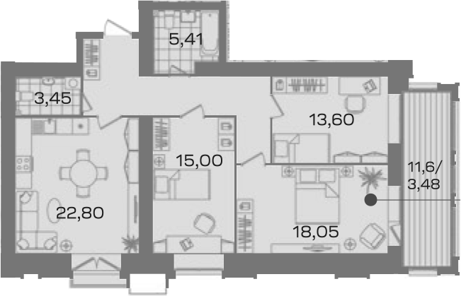 Продаётся 3-комнатная квартира, 93.5 м²