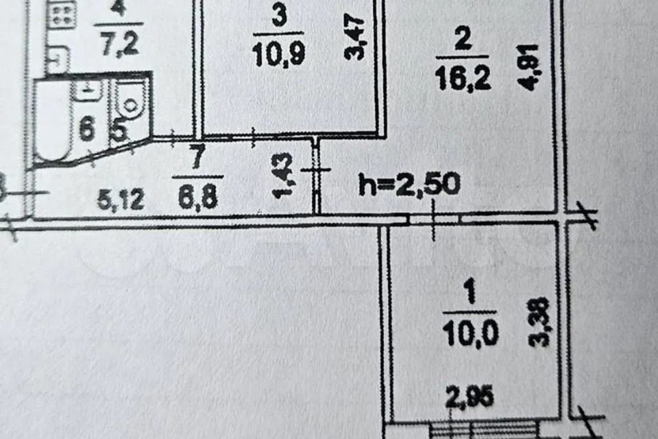 Продаётся 3-комнатная квартира, 55.9 м²