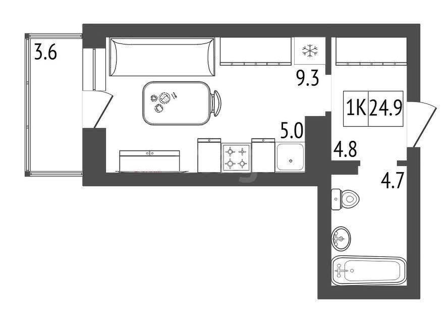 Продаётся студия, 25.6 м²