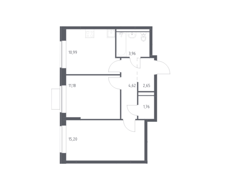 Продаётся 2-комнатная квартира, 50.36 м²