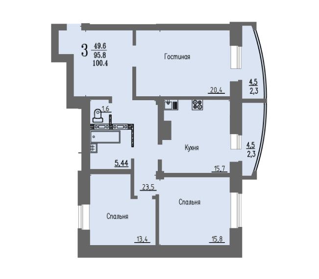 Продаётся 3-комнатная квартира, 100.4 м²