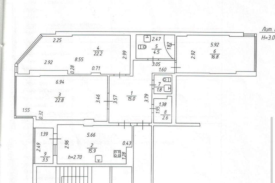Продаётся 3-комнатная квартира, 101.6 м²