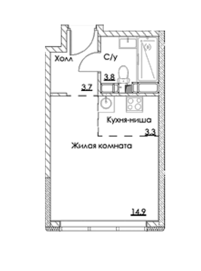 Продаётся студия, 25.7 м²