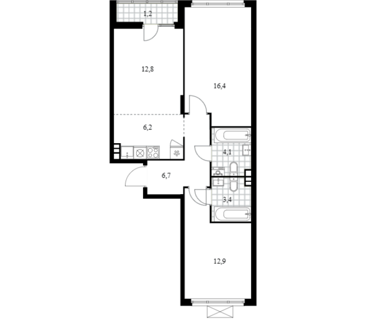 Продаётся 2-комнатная квартира, 63.7 м²