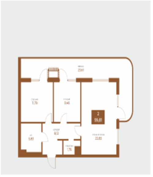 Продаётся 2-комнатная квартира, 59.81 м²