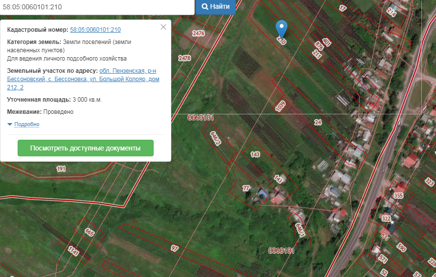 Кадастровая карта бессоновки пензенской области с улицами и номерами домов