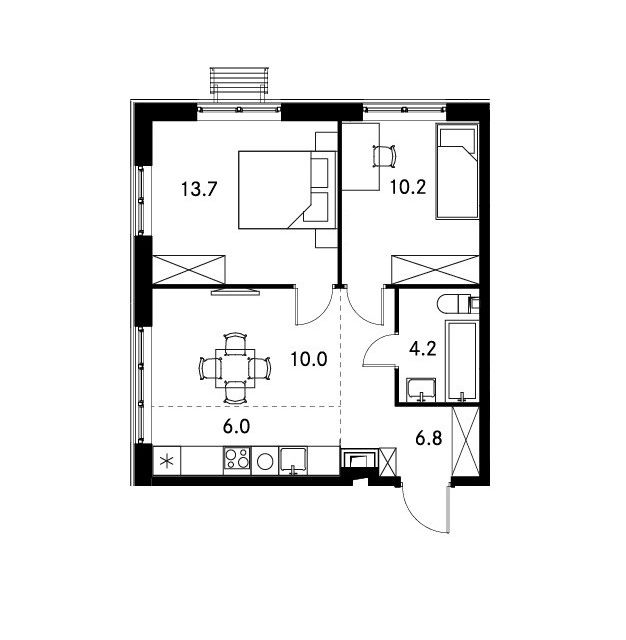 Продаётся 2-комнатная квартира, 50.9 м²