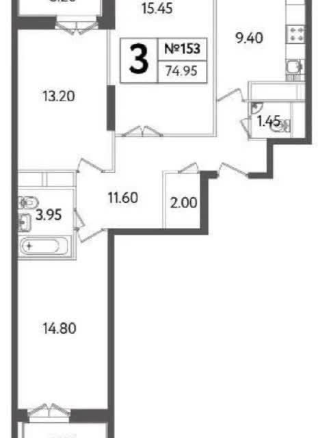 Продаётся 3-комнатная квартира, 74 м²