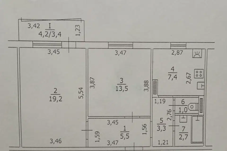 Продаётся 2-комнатная квартира, 56 м²