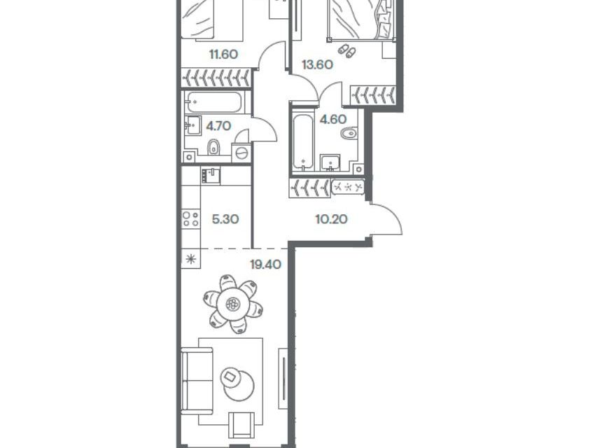 Продаётся 2-комнатная квартира, 69.4 м²