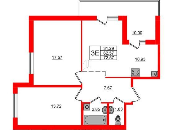 Продаётся 2-комнатная квартира, 72 м²