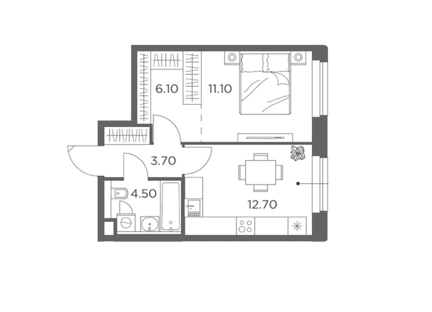 Продаётся 1-комнатная квартира, 38.1 м²