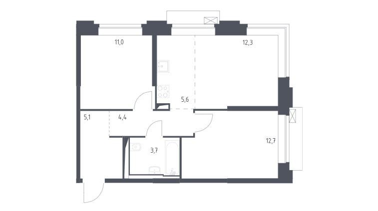 Продаётся 2-комнатная квартира, 54.8 м²