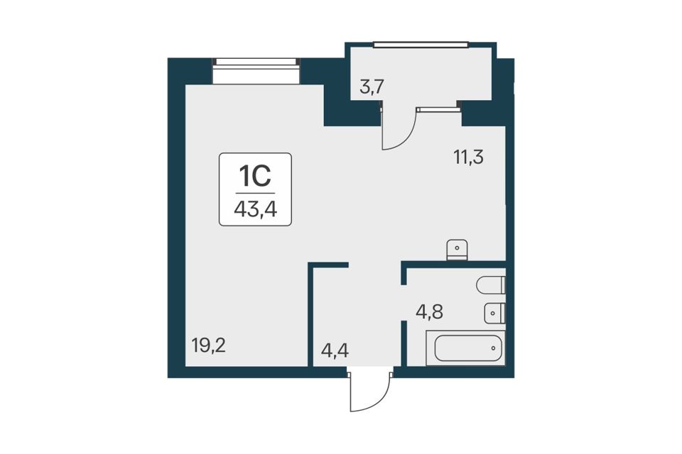 Продаётся студия, 43.4 м²