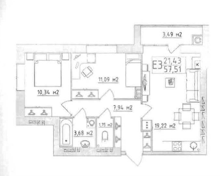 Продаётся 3-комнатная квартира, 53.5 м²