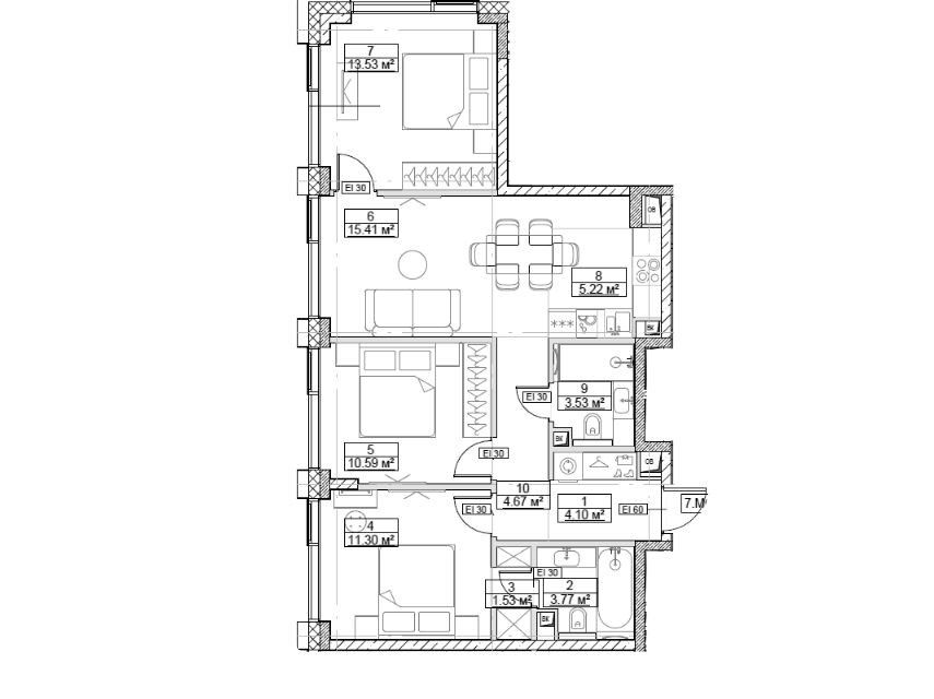 Продаётся 3-комнатная квартира, 73.65 м²