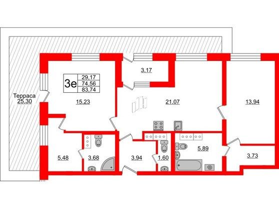 Продаётся 2-комнатная квартира, 83 м²