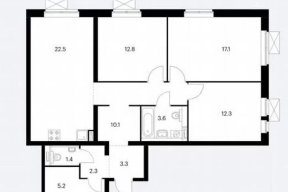 Продаётся 3-комнатная квартира, 90.6 м²