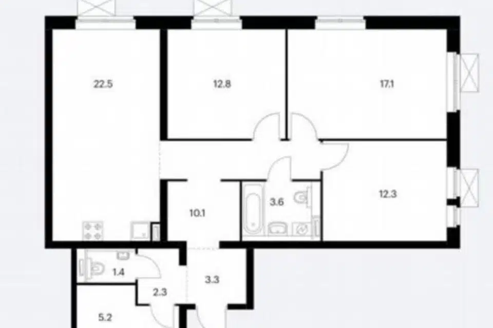 Продаётся 3-комнатная квартира, 90.6 м²