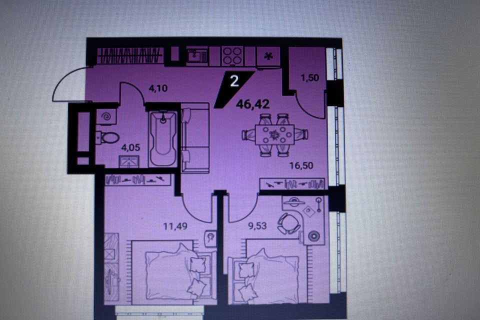 Продаётся 2-комнатная квартира, 46.4 м²