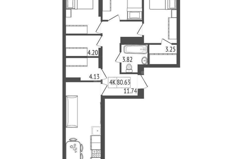 Продаётся 3-комнатная квартира, 81.45 м²