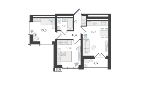 Продаётся 2-комнатная квартира, 49.3 м²