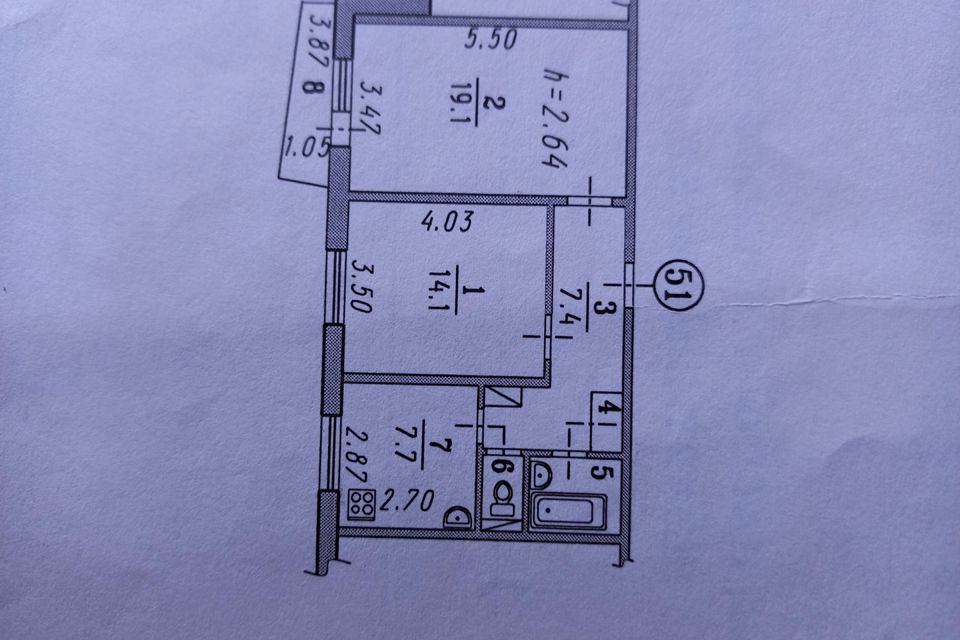 Продаётся 2-комнатная квартира, 52.4 м²