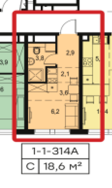 Продаётся студия, 18.6 м²