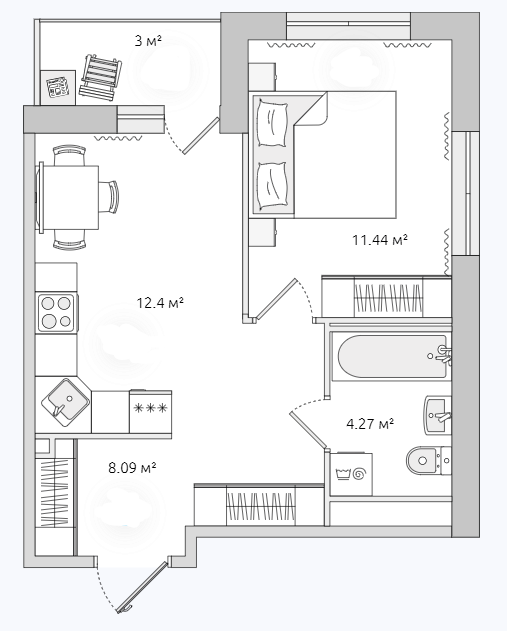 Продаётся 1-комнатная квартира, 37.6 м²